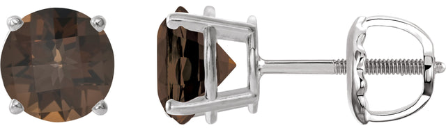 Platinum Natural Smoky Quartz Round 4-Prong Lightweight Stud Earrings