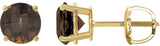 14K Gold Natural Smoky Quartz Round 4-Prong Lightweight Stud Earrings – 7-8mm Stones - Yellow Gold