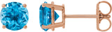14K Gold Natural Swiss Blue Topaz Round 4-Prong Lightweight Stud Earrings - Rose Gold