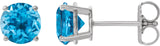 14K Gold Natural Swiss Blue Topaz Round 4-Prong Lightweight Stud Earrings - White Gold
