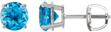 Platinum Natural Swiss Blue Topaz Round 4-Prong Lightweight Stud Earrings