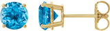 14K Gold Natural Swiss Blue Topaz Round 4-Prong Lightweight Stud Earrings - Yellow Gold