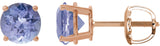 14K Gold Natural Tanzanite Round 4-Prong Lightweight Stud Earrings – 7mm Stones - Rose Gold
