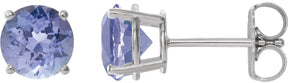 Platinum Natural Tanzanite Round 4-Prong Lightweight Stud Earrings – 7mm Stones