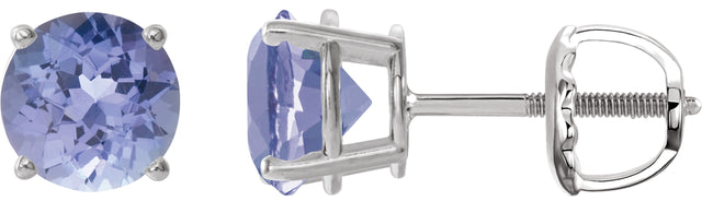 Platinum Natural Tanzanite Round 4-Prong Lightweight Stud Earrings