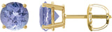 14K Gold Natural Tanzanite Round 4-Prong Lightweight Stud Earrings – 7mm Stones - Yellow Gold