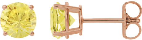 14K Gold Lab-Grown Yellow Sapphire Round 4-Prong Lightweight Stud Earrings - Rose Gold