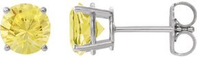 Platinum Lab-Grown Yellow Sapphire Round 4-Prong Lightweight Stud Earrings – 7-8mm Stones