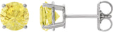 14K Gold Lab-Grown Yellow Sapphire Round 4-Prong Lightweight Stud Earrings - White Gold