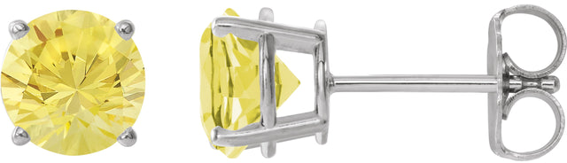 14K Gold Lab-Grown Yellow Sapphire Round 4-Prong Lightweight Stud Earrings - White Gold