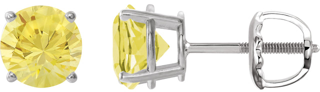 Platinum Lab-Grown Yellow Sapphire Round 4-Prong Lightweight Stud Earrings