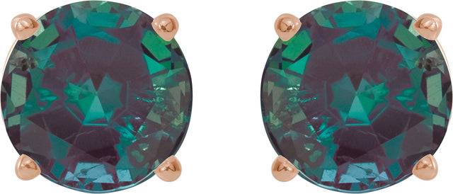 14K Gold Lab-Grown Alexandrite Round 4-Prong Lightweight Stud Earrings – 2.5-8mm Stones - Rose Gold - view 2