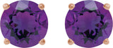 14K Gold Natural Amethyst Round 4-Prong Lightweight Stud Earrings – 2.5-8mm Stones - Rose Gold - view 2