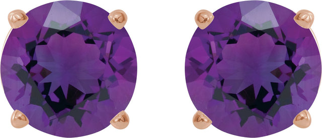 14K Gold Natural Amethyst Round 4-Prong Lightweight Stud Earrings – 2.5-8mm Stones - Rose Gold - view 2