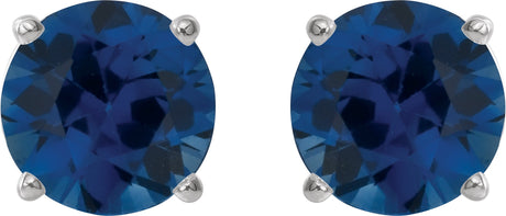 Platinum Lab-Grown Blue Sapphire Round 4-Prong Lightweight Stud Earrings - view 2