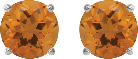 Platinum Natural Citrine Round 4-Prong Lightweight Stud Earrings - view 2