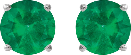 Platinum Lab-Grown Emerald Round 4-Prong Lightweight Stud Earrings - view 2