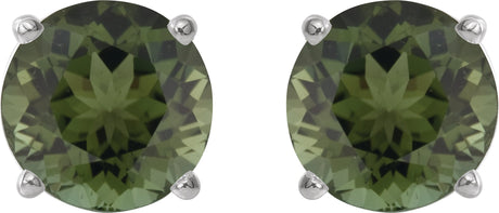 Platinum Natural Green Tourmaline Round 4-Prong Lightweight Stud Earrings – 6mm Stones - view 2