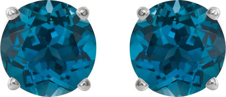 Platinum Natural London Blue Topaz Round 4-Prong Lightweight Stud Earrings - view 2