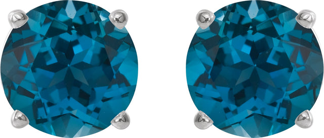 Platinum Natural London Blue Topaz Round 4-Prong Lightweight Stud Earrings - view 2