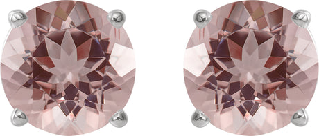Platinum Natural Pink Morganite Round 4-Prong Lightweight Stud Earrings - view 2
