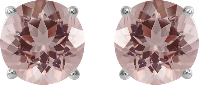 Platinum Natural Pink Morganite Round 4-Prong Lightweight Stud Earrings - view 2