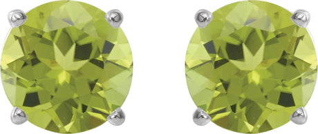 Platinum Natural Peridot Round 4-Prong Lightweight Stud Earrings – 6-8mm Stones - view 2