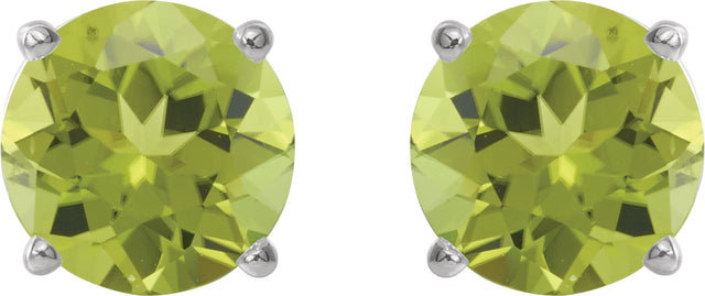 Platinum Natural Peridot Round 4-Prong Lightweight Stud Earrings – 6-8mm Stones - view 2