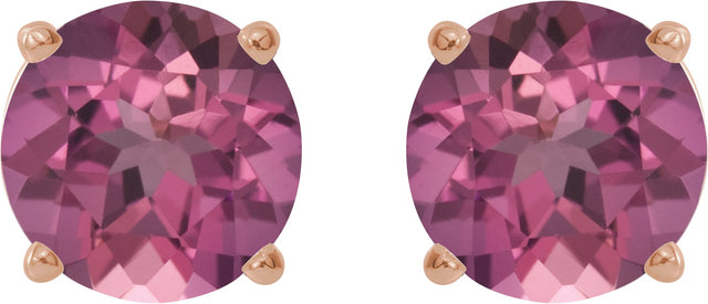 14K Gold Natural Pink Tourmaline Round 4-Prong Lightweight Stud Earrings - Rose Gold - view 2