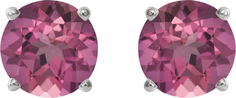 Platinum Natural Pink Tourmaline Round 4-Prong Lightweight Stud Earrings - view 2