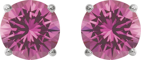 Platinum Lab-Grown Pink Sapphire Round 4-Prong Lightweight Stud Earrings – 7-8mm Stones - view 2