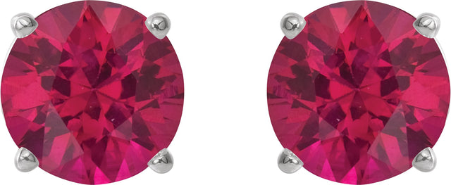 14K Gold Lab-Grown Ruby Round 4-Prong Lightweight Stud Earrings – 2.5-8mm Stones - White Gold - view 2