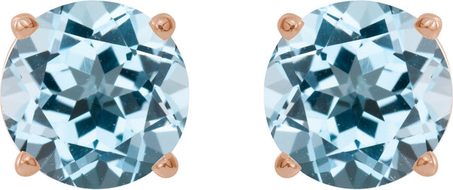 14K Gold Natural Sky Blue Topaz Round 4-Prong Lightweight Stud Earrings – 6-8mm Stones - Rose Gold - view 2