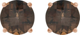 14K Gold Natural Smoky Quartz Round 4-Prong Lightweight Stud Earrings – 7-8mm Stones - Rose Gold - view 2