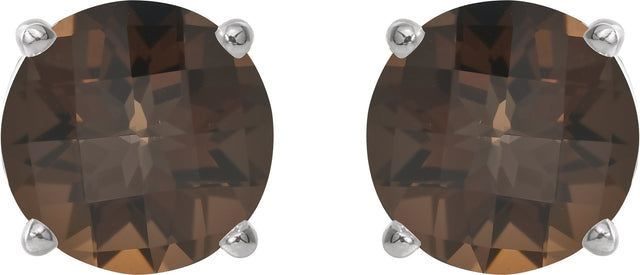 Platinum Natural Smoky Quartz Round 4-Prong Lightweight Stud Earrings - view 2