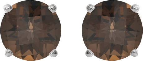 Platinum Natural Smoky Quartz Round 4-Prong Lightweight Stud Earrings – 7-8mm Stones - view 2