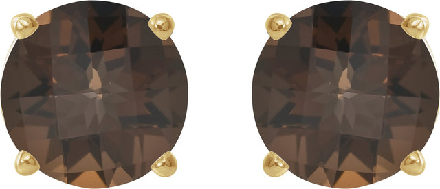 14K Gold Natural Smoky Quartz Round 4-Prong Lightweight Stud Earrings – 7-8mm Stones - Yellow Gold - view 2