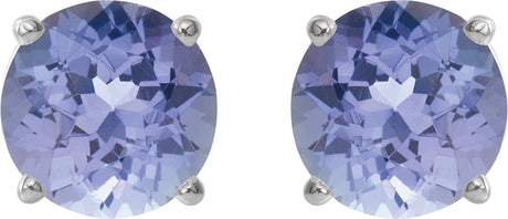 Platinum Natural Tanzanite Round 4-Prong Lightweight Stud Earrings – 7mm Stones - view 2