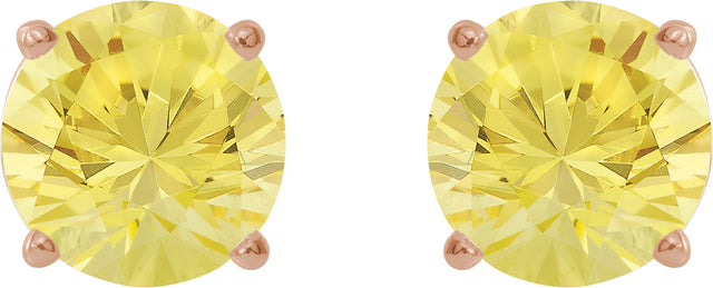 14K Gold Lab-Grown Yellow Sapphire Round 4-Prong Lightweight Stud Earrings - Rose Gold - view 2
