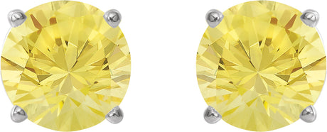 Platinum Lab-Grown Yellow Sapphire Round 4-Prong Lightweight Stud Earrings – 7-8mm Stones - view 2