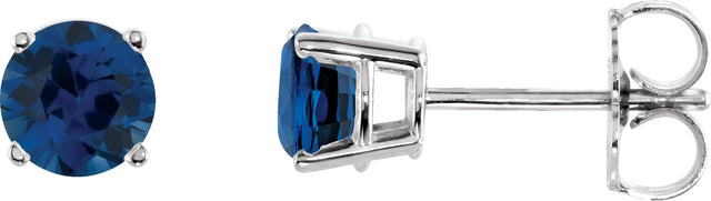 14K Gold Lab-Grown Blue Sapphire Round 4-Prong Lightweight Stud Earrings - White Gold
