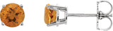 14K Gold Natural Citrine Round 4-Prong Lightweight Stud Earrings - White Gold