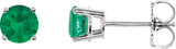 14K Gold Natural Emerald Round 4-Prong Lightweight Stud Earrings - White Gold
