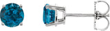 14K Gold Natural London Blue Topaz Round 4-Prong Lightweight Stud Earrings - White Gold