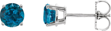 14K Gold Natural London Blue Topaz Round 4-Prong Lightweight Stud Earrings - White Gold