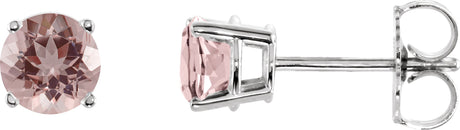 14K Gold Natural Pink Morganite Round 4-Prong Lightweight Stud Earrings - White Gold