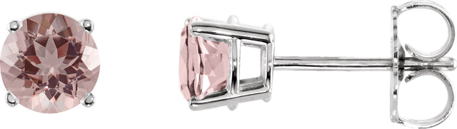 14K Gold Natural Pink Morganite Round 4-Prong Lightweight Stud Earrings - White Gold