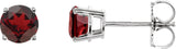 14K Gold Natural Mozambique Garnet Round 4-Prong Lightweight Stud Earrings - White Gold