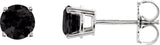 14K Gold Natural Black Onyx Round 4-Prong Lightweight Stud Earrings - White Gold
