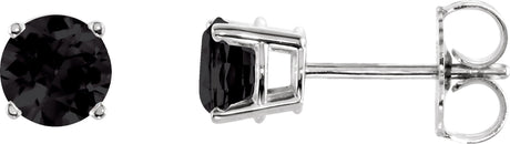 14K Gold Natural Black Onyx Round 4-Prong Lightweight Stud Earrings - White Gold